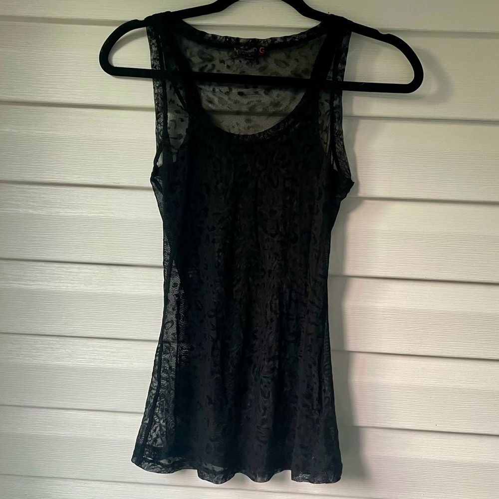 G by Guess | Sheer Leopard Textured Racerback Tank